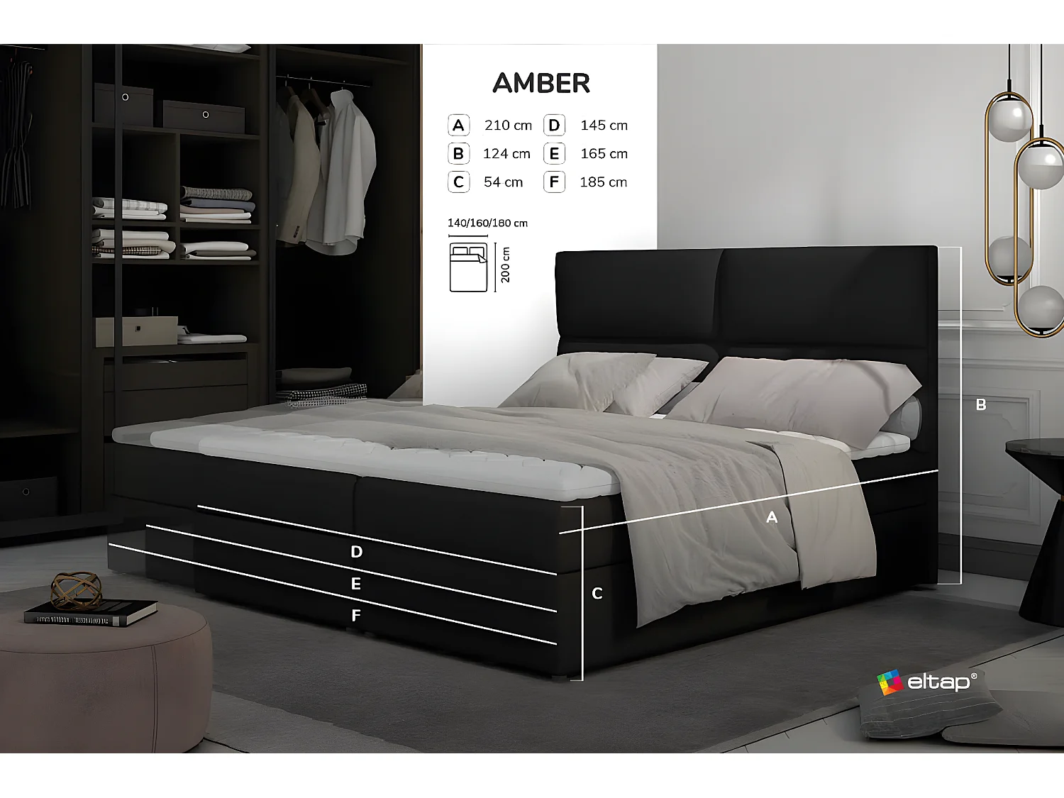 Boxspringbett Clivia S (140x200)/Stoff-Anthrazit