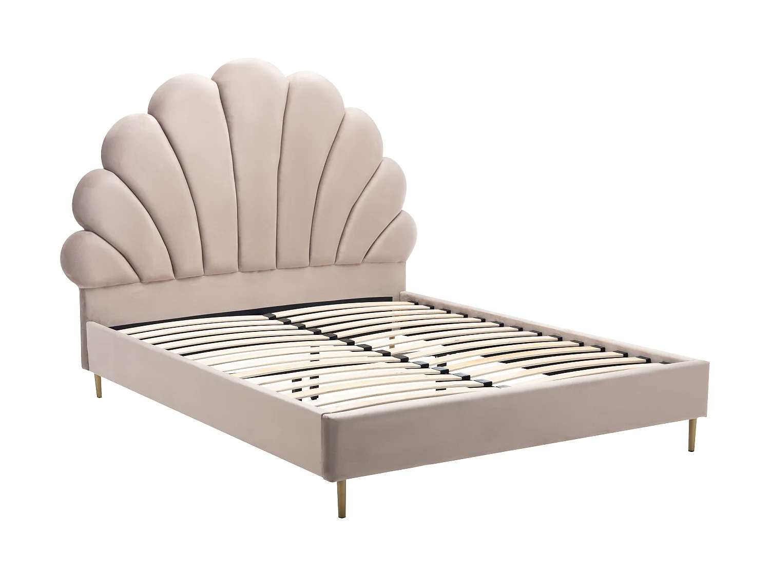 Lit coquillage 140 x 190 cm - Velours - Beige + Matelas - LIVAYA
