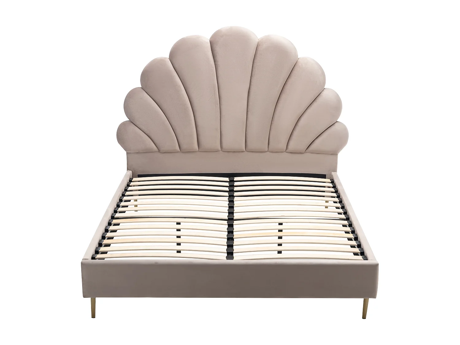 Lit coquillage 140 x 190 cm - Velours - Beige + Matelas - LIVAYA