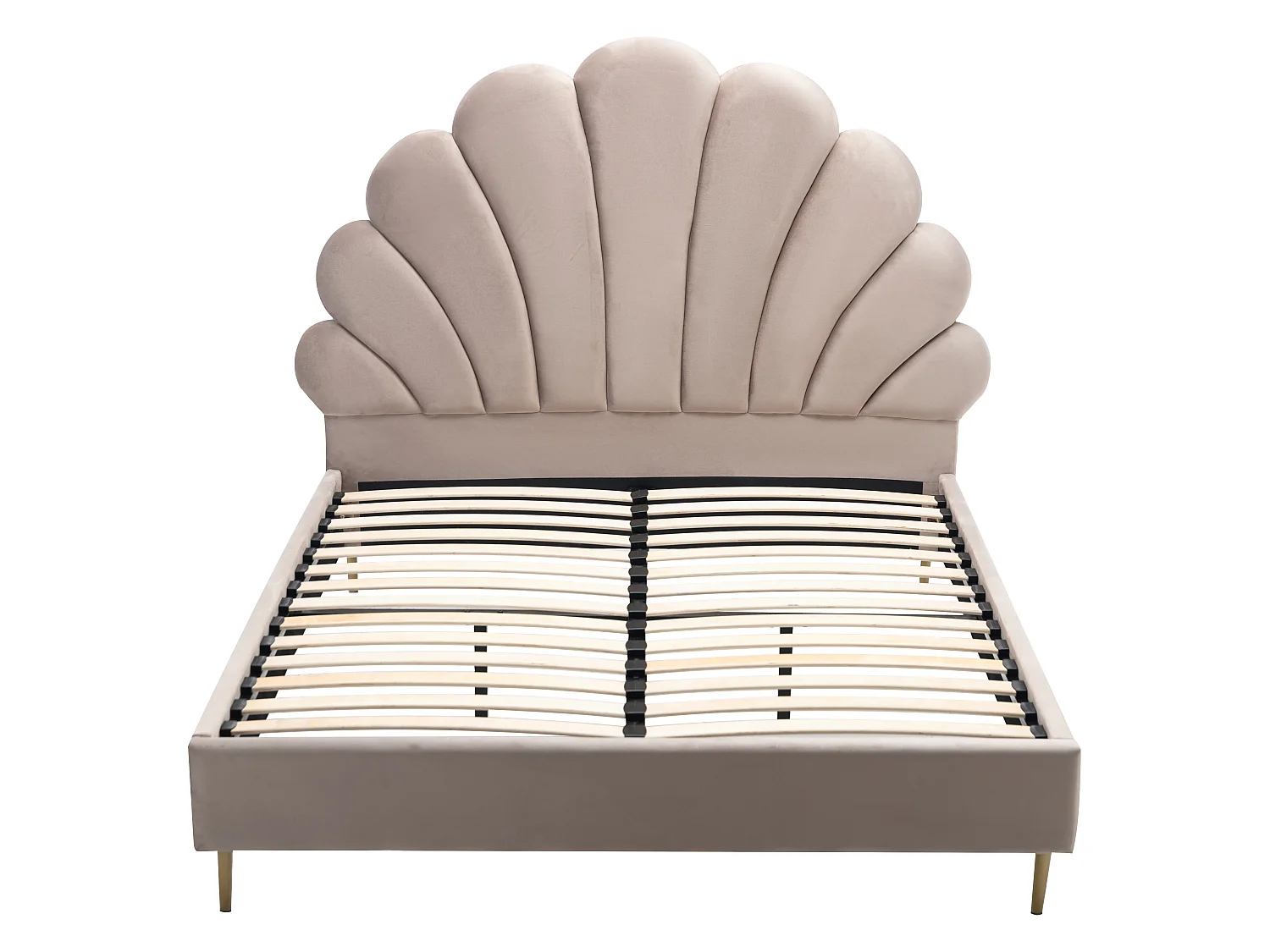 Lit coquillage 140 x 190 cm - Velours - Beige + Matelas - LIVAYA