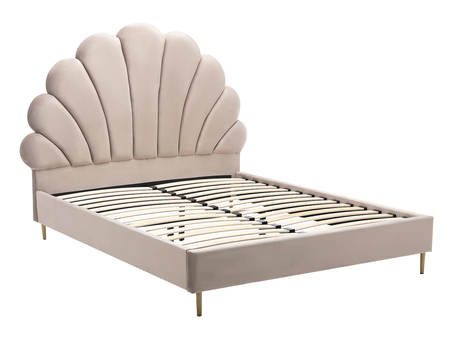 Lit coquillage 140 x 190 cm - Velours - Beige + Matelas - LIVAYA