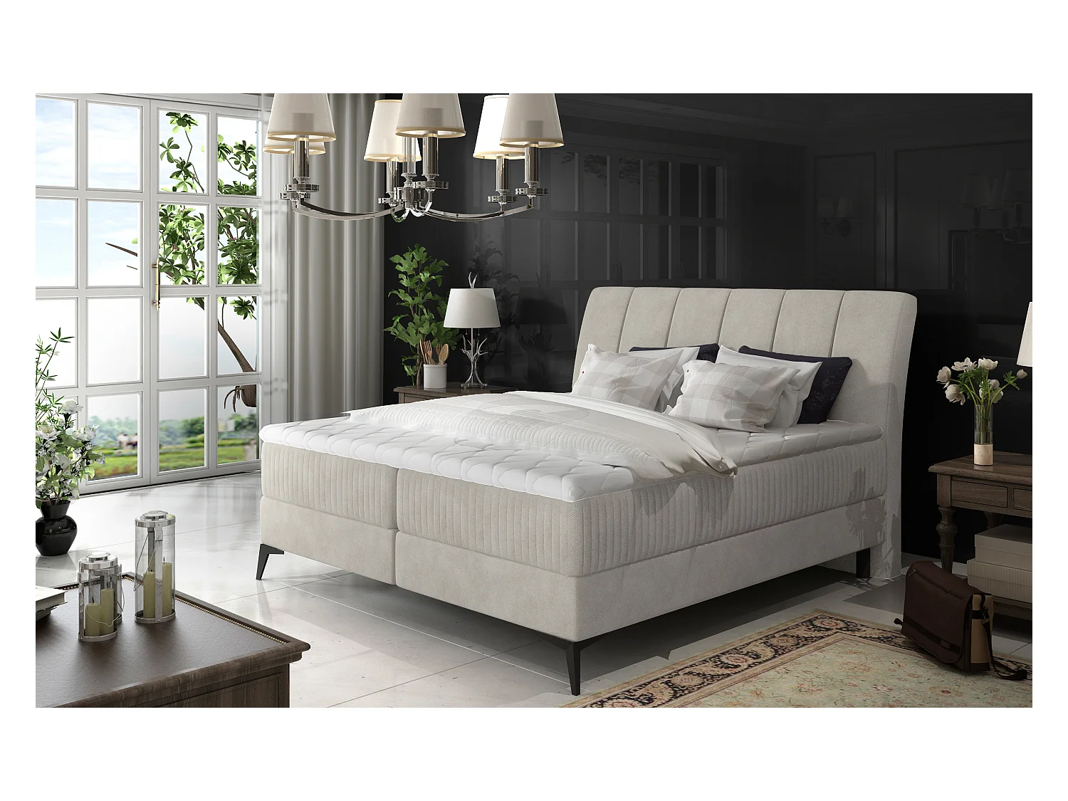 Boxspringbett Levante L (180x200)/Stoff-Beige