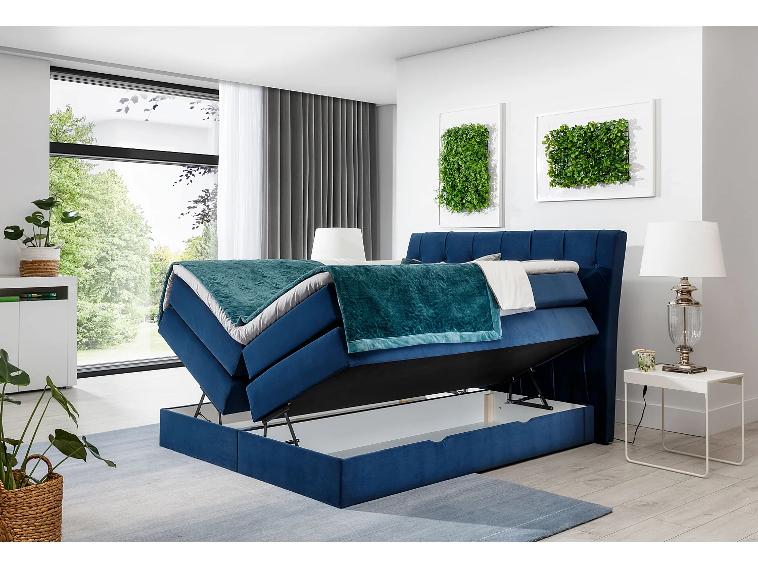 Box Spring Lit Westwood L (180x200)/Tissu-Bleu