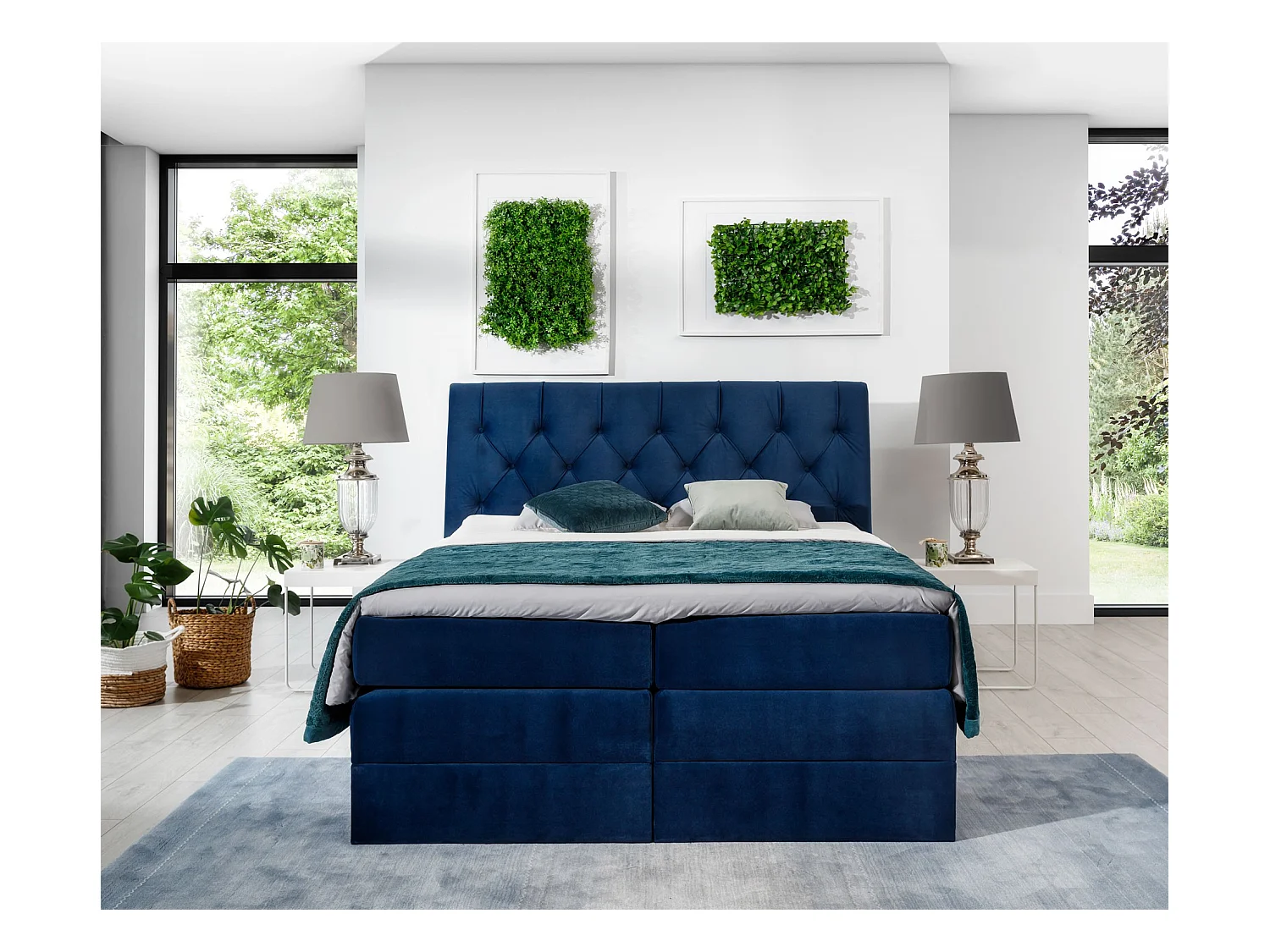 Box Spring Lit Westwood L (180x200)/Tissu-Bleu