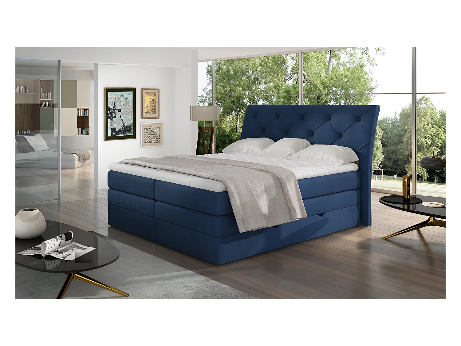 Boxspringbett Westwood L (180x200)/Stoff-Blau