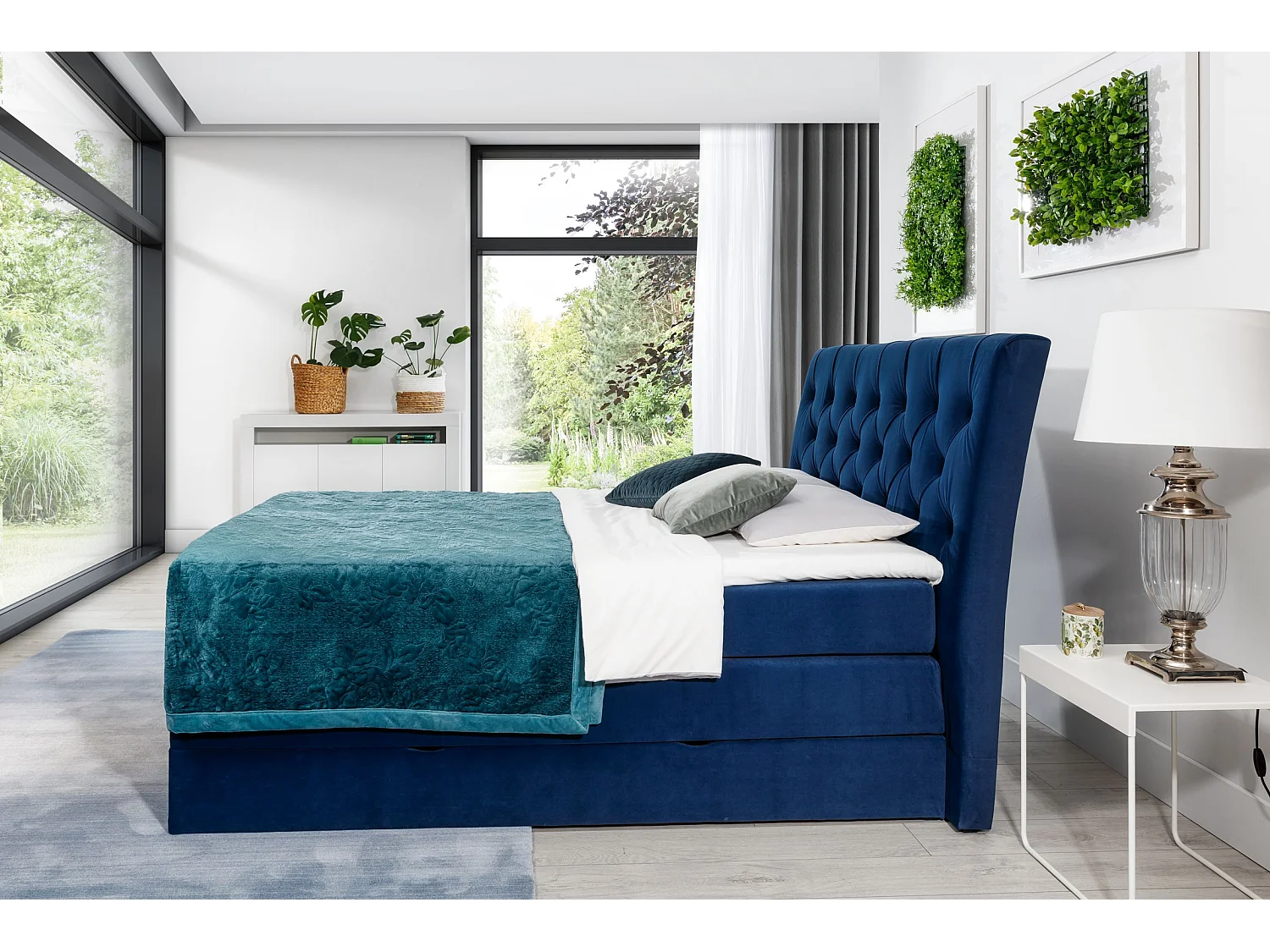 Box Spring Lit Westwood L (180x200)/Tissu-Bleu