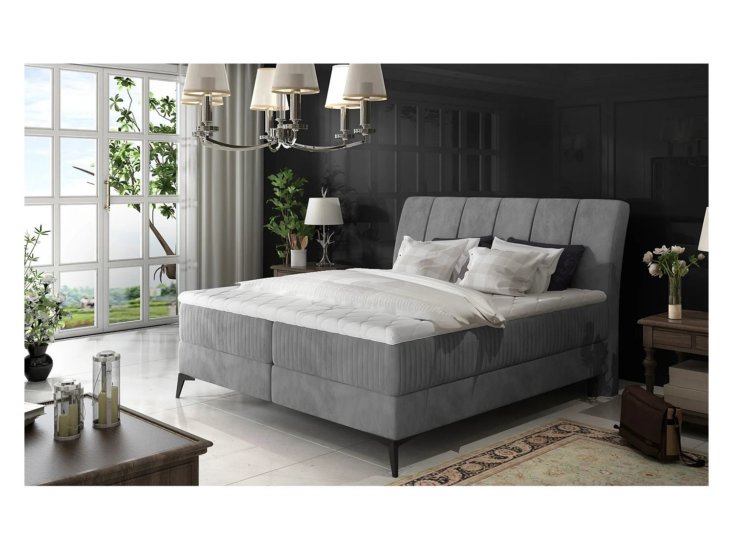 Box Spring Letto Levante L (180x200)/Tessuto-Grigio