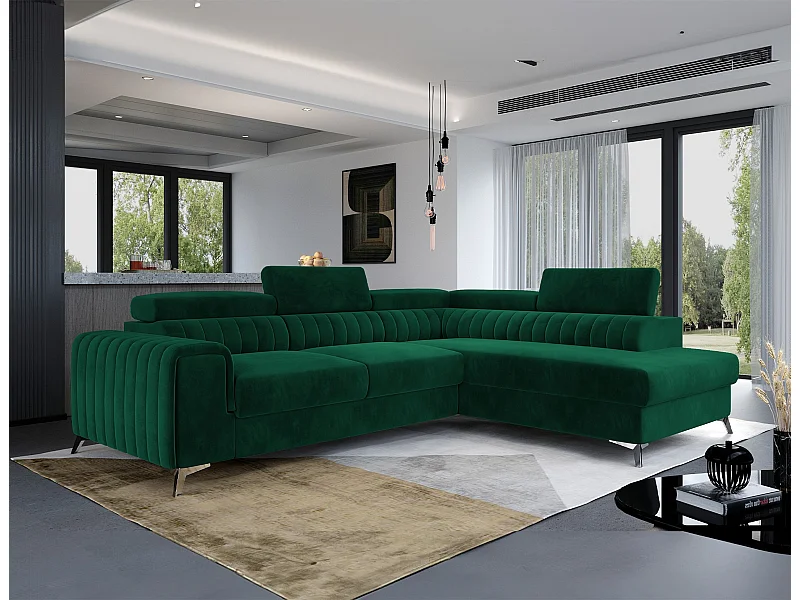 Divano d'angolo Genova L/Tessuto/Verde/In Magazzino