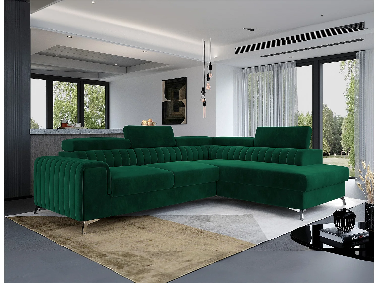 Canapé Corner Genova L/Tissu/Vert/En Stock