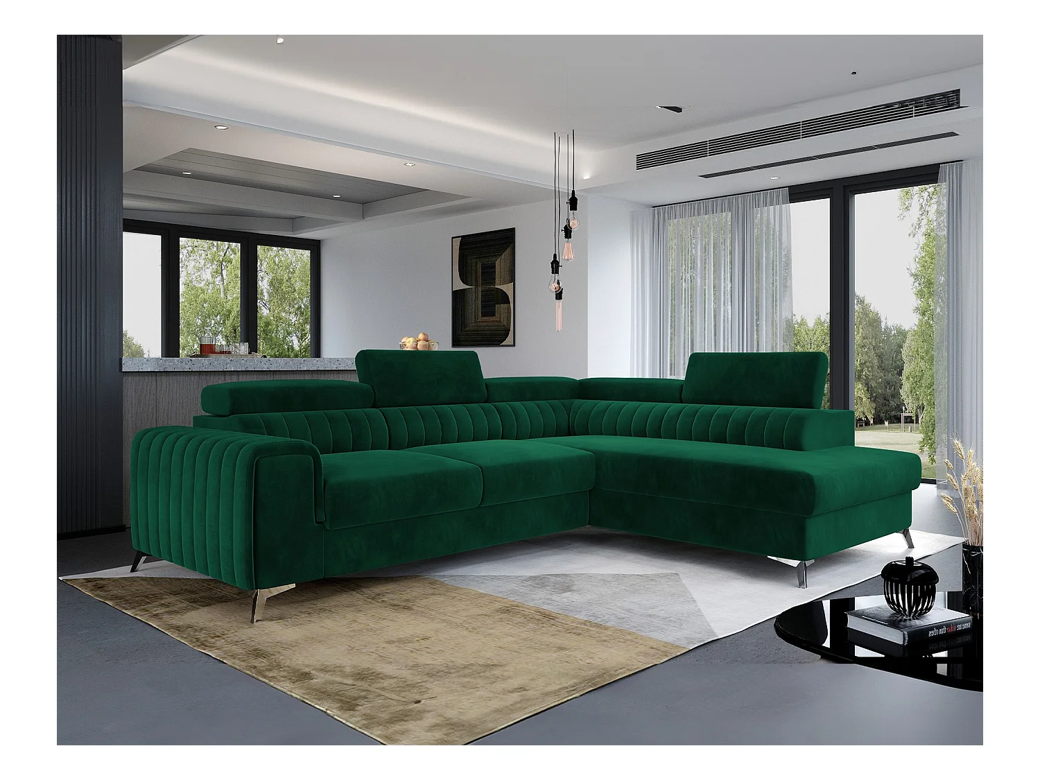Ecksofa Genova L/Stoff/Grün/An Lager