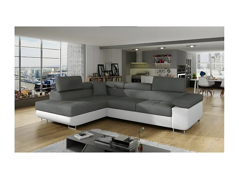 Divano d'angolo Rondon L/Tessutu/Grigio&Bianco/In Magazzino