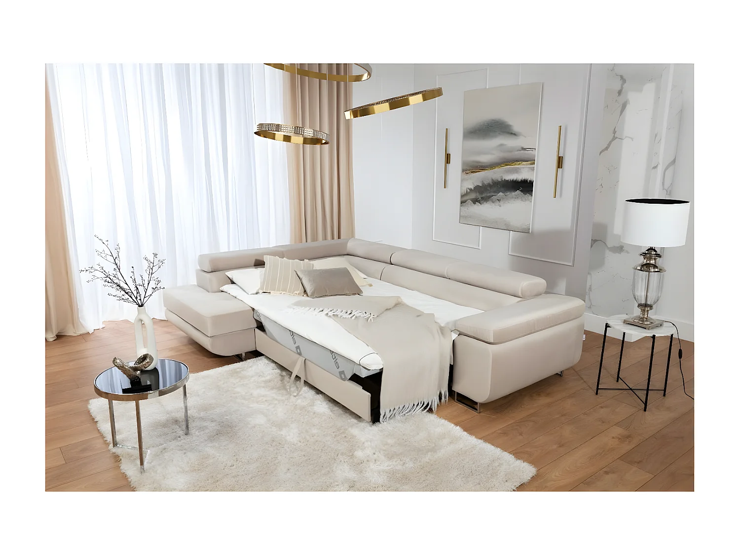 Ecksofa Rondon L/Stoffbezug/Grau&Weiss/An Lager