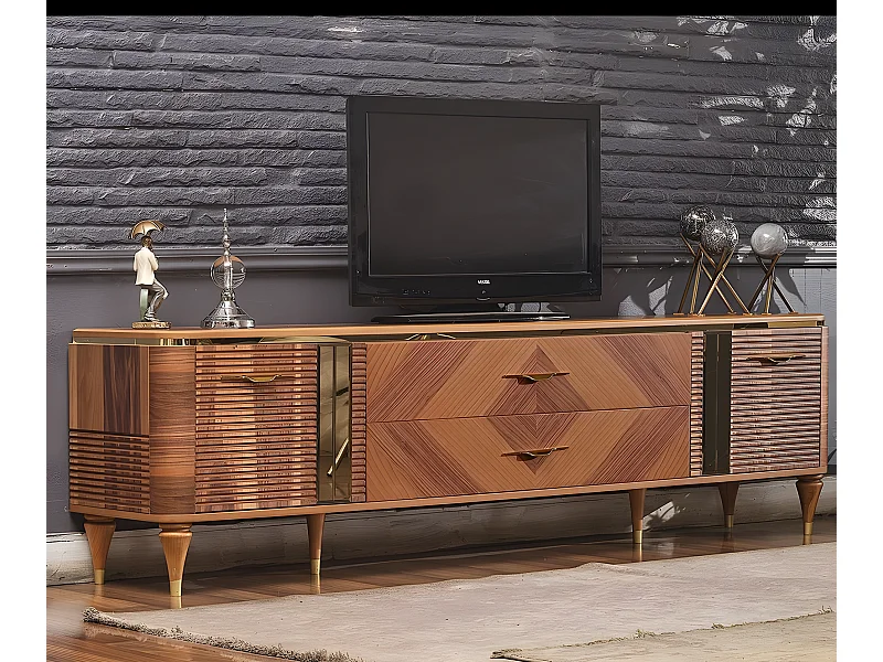 Banc TV Furnia Lux/Marron&Or