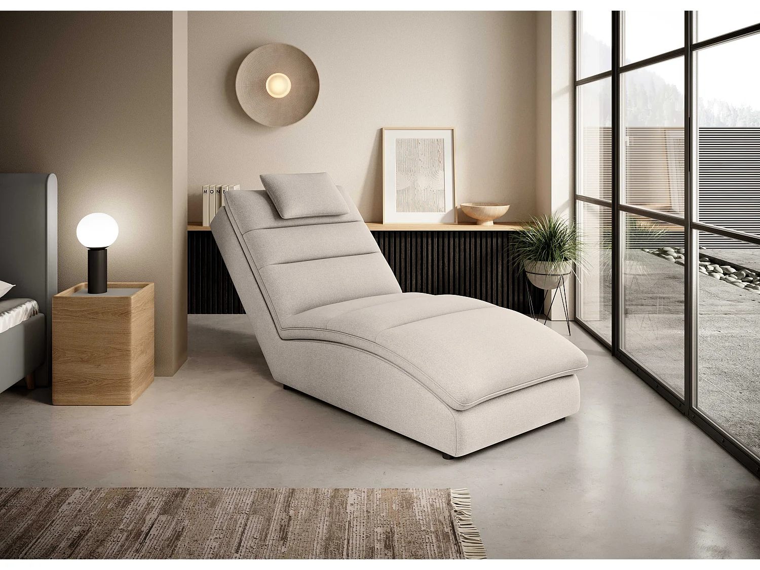 Chaiselongue Commo/Tissu/beige