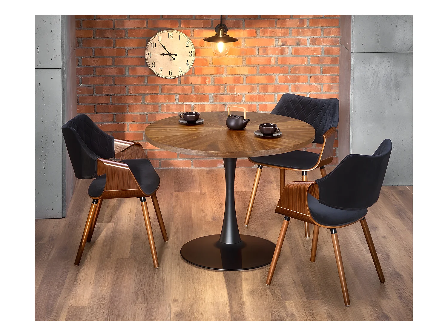 Esstisch Carmelo (O100)/MDF&Furnier/Rund/Braun&Schwarz