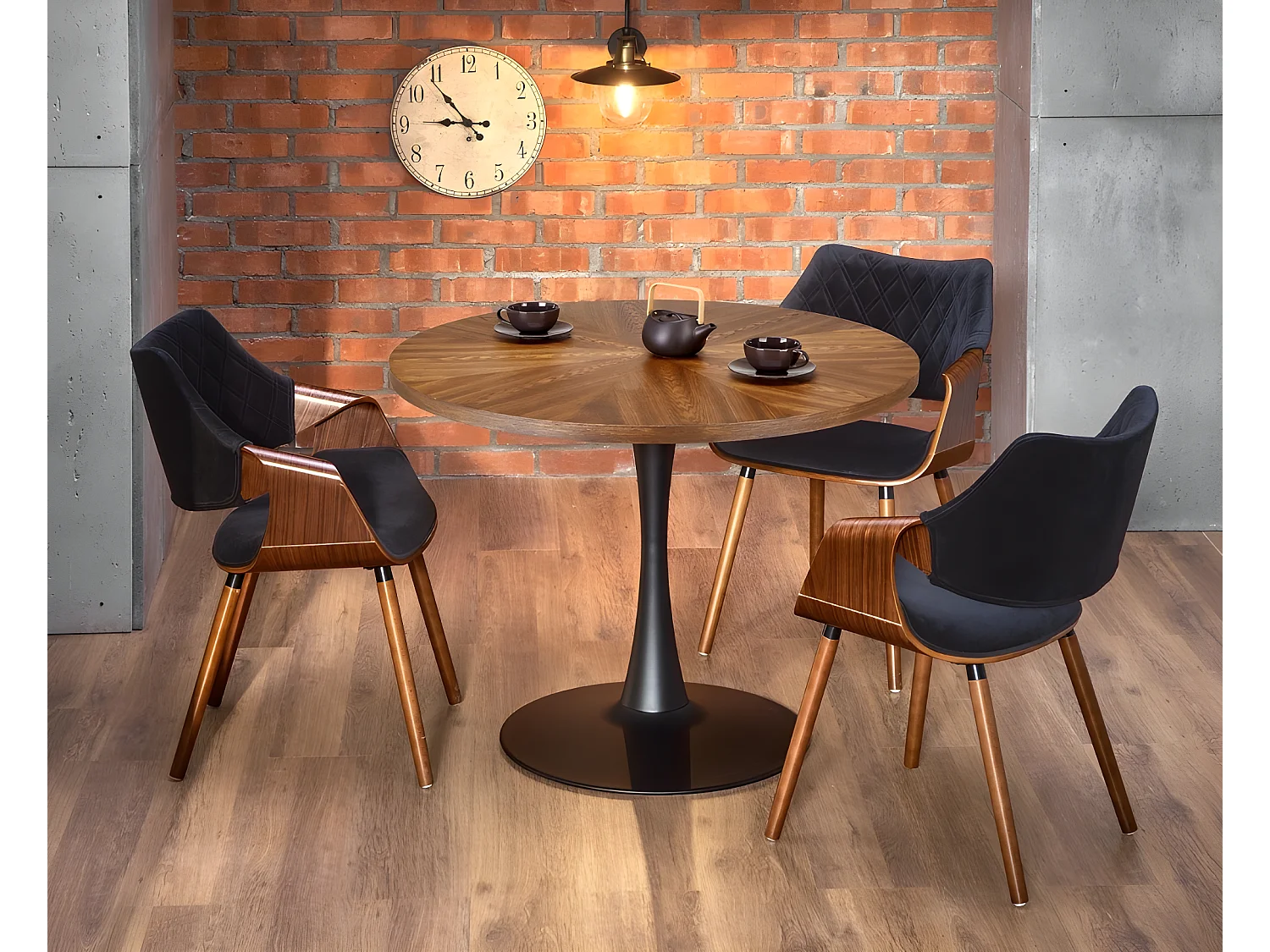 Esstisch Carmelo (O100)/MDF&Furnier/Rund/Braun&Schwarz