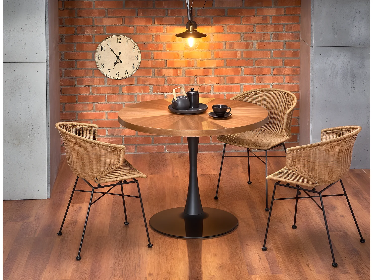 Esstisch Carmelo (O100)/MDF&Furnier/Rund/Braun&Schwarz