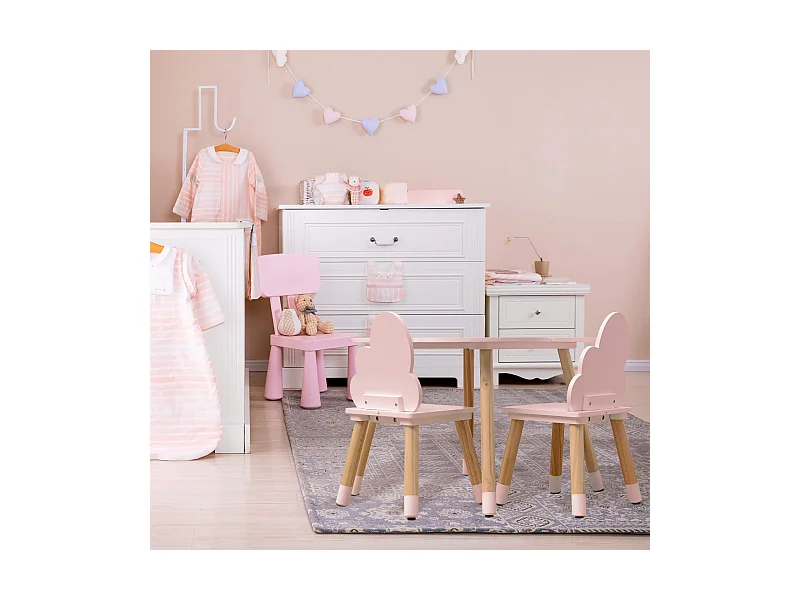 Ensemble Table et 2 Chaises pour Enfants en MDF Pin Rose pour Chambre d'Enfant