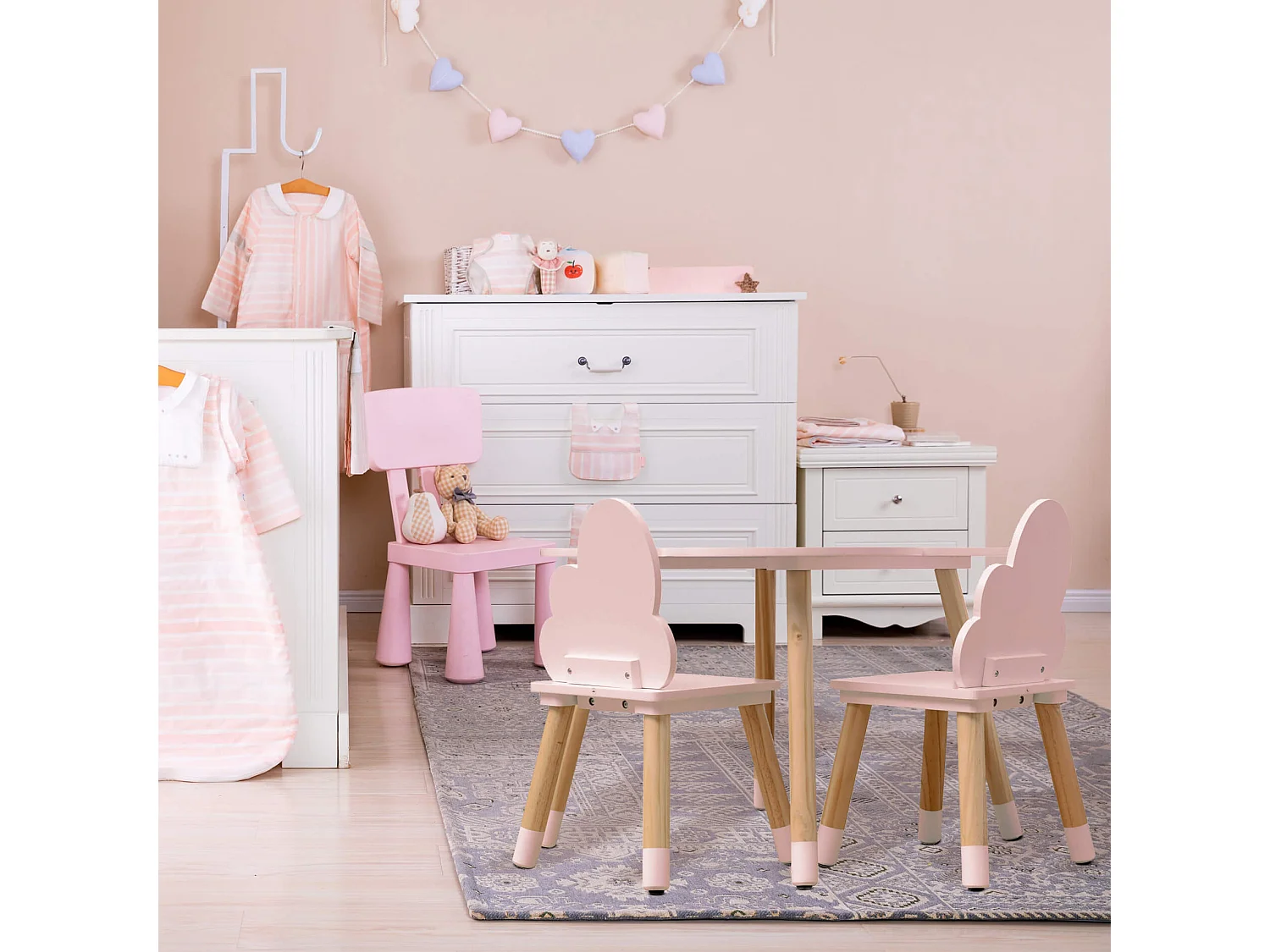 Ensemble Table et 2 Chaises pour Enfants en MDF Pin Rose pour Chambre d'Enfant