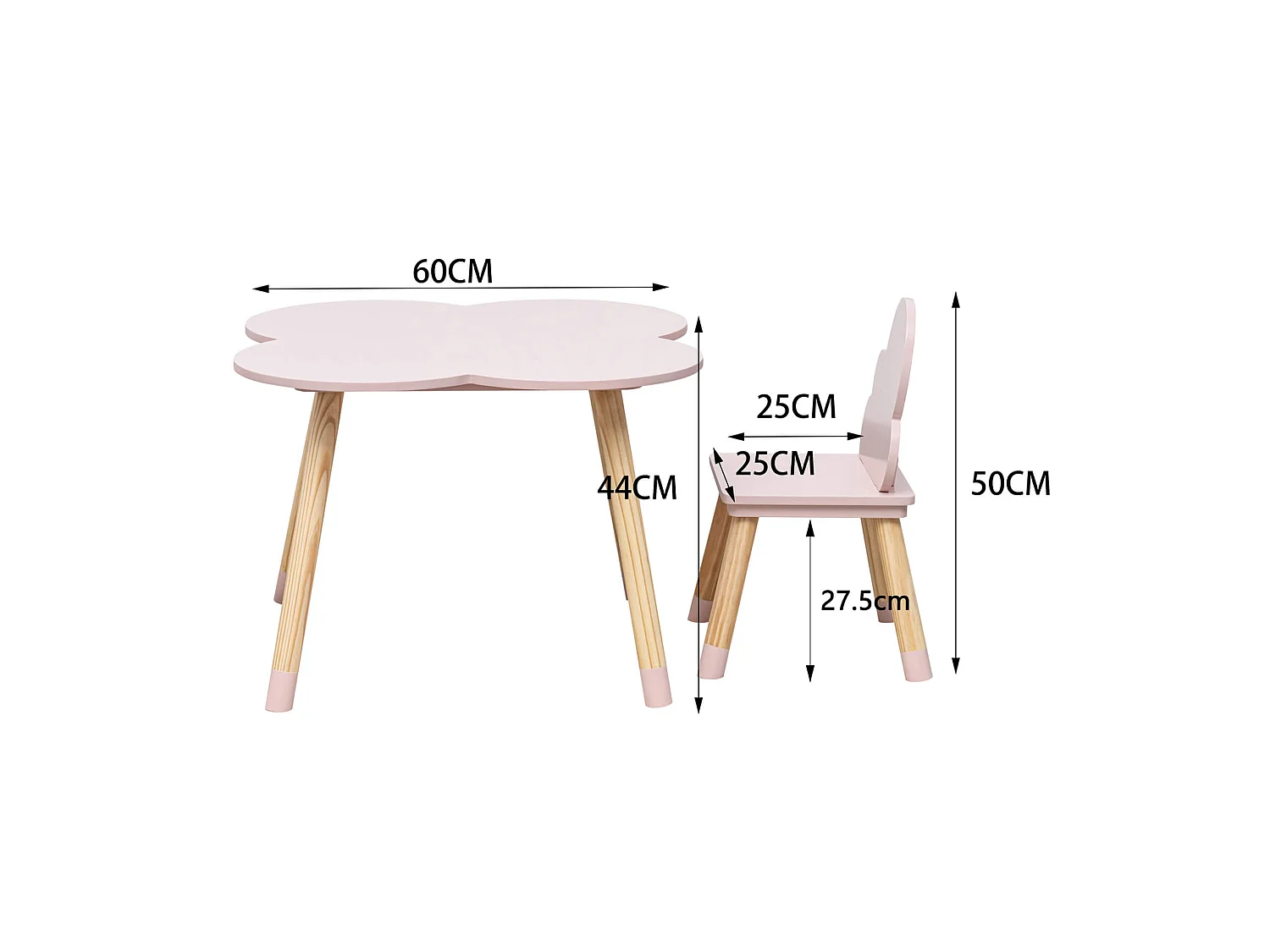 Ensemble Table et 2 Chaises pour Enfants en MDF Pin Rose pour Chambre d'Enfant