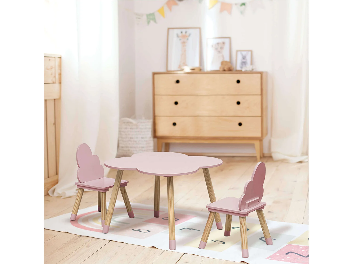 Ensemble Table et 2 Chaises pour Enfants en MDF Pin Rose pour Chambre d'Enfant