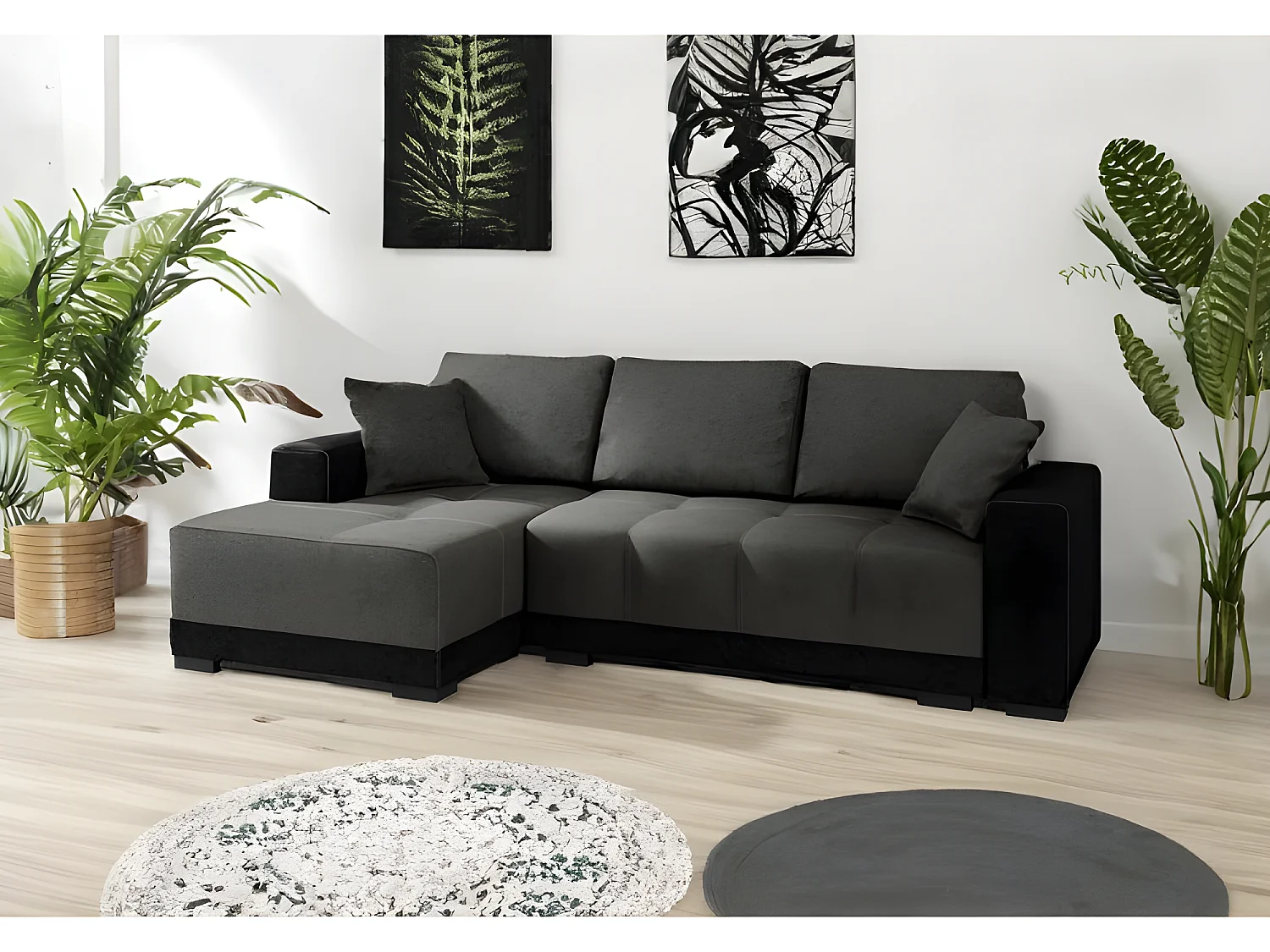 Canapé d'angle convertible DALLIA angle gauche gris et noir