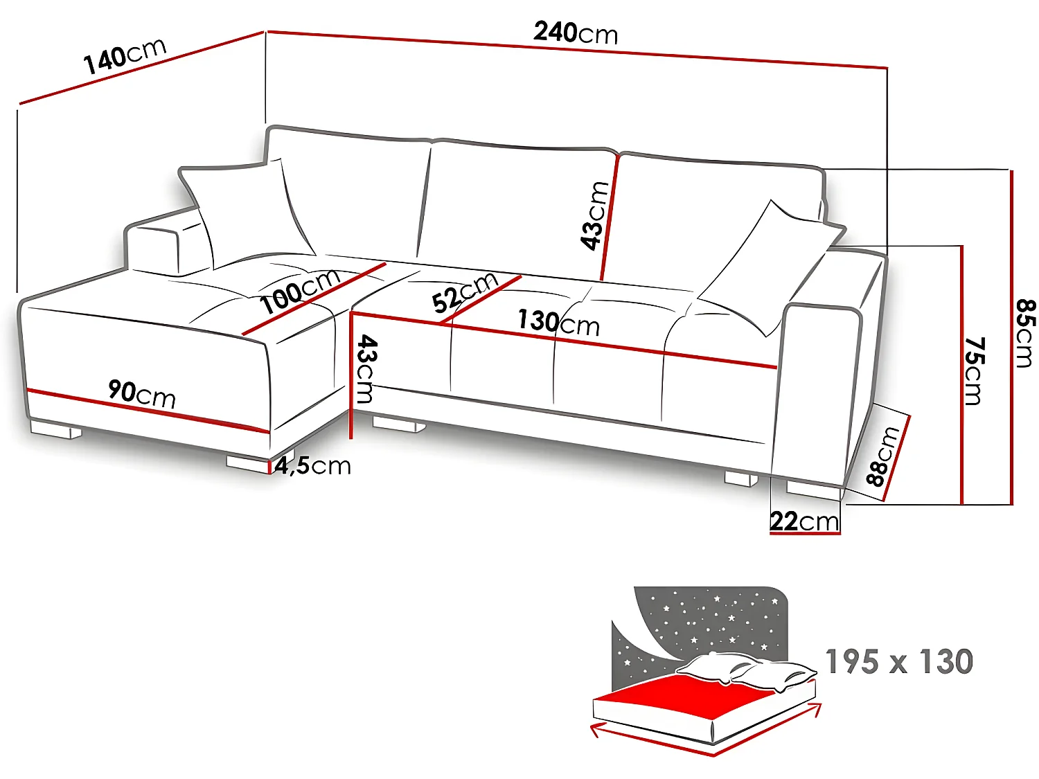Canapé d'angle convertible DALLIA angle gauche gris et noir