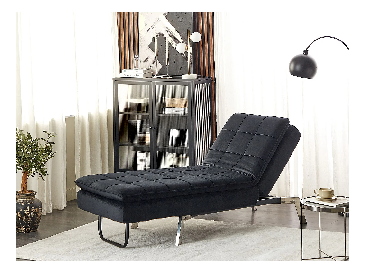 Chaiselongue LOIRET Samtstoff Schwarz