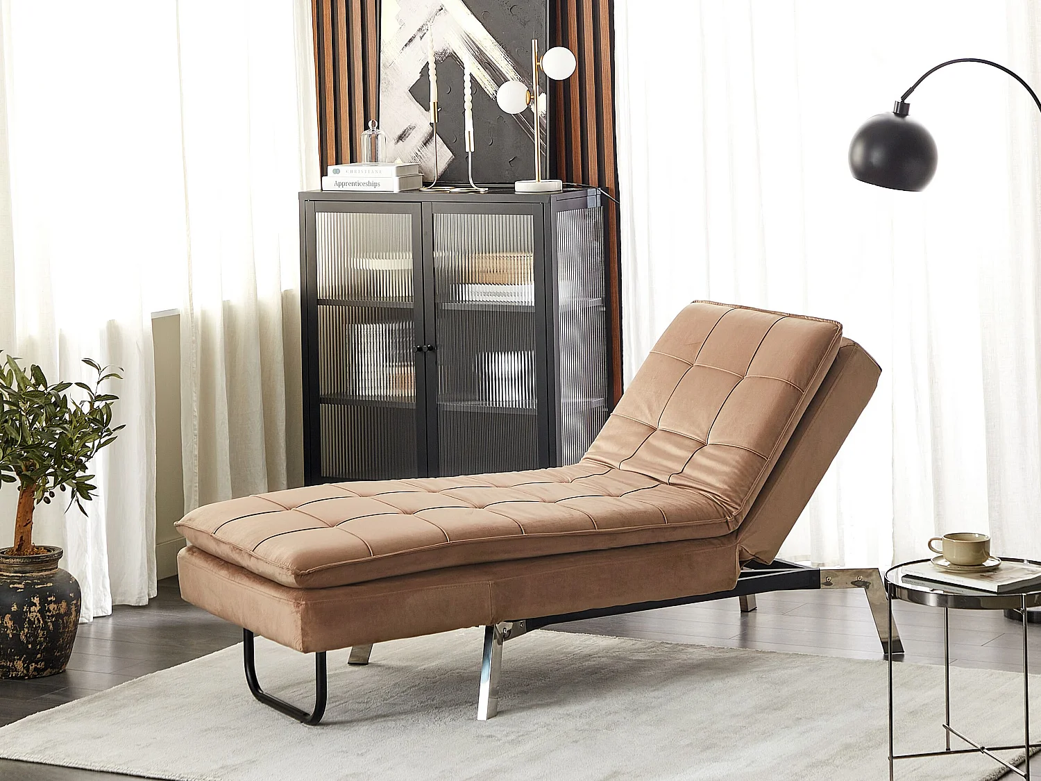 Chaise longue LOIRET Velours Marron clair