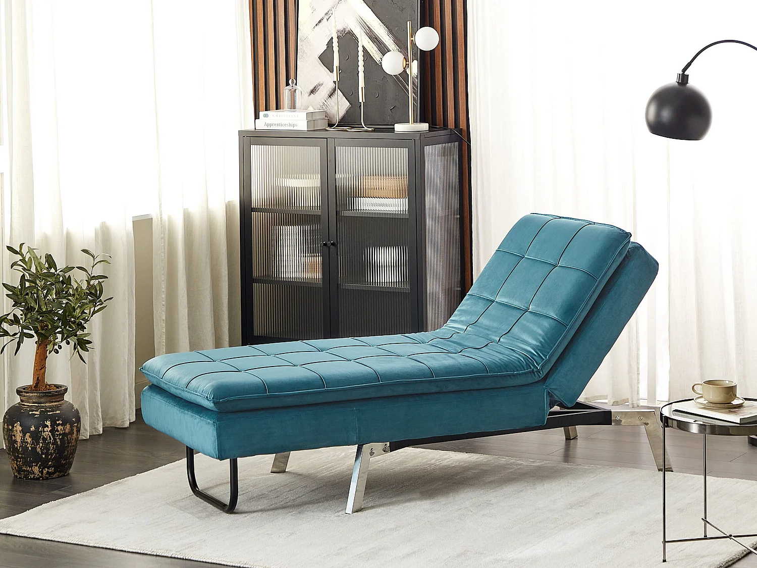 Chaise longue LOIRET Velours Bleu paon