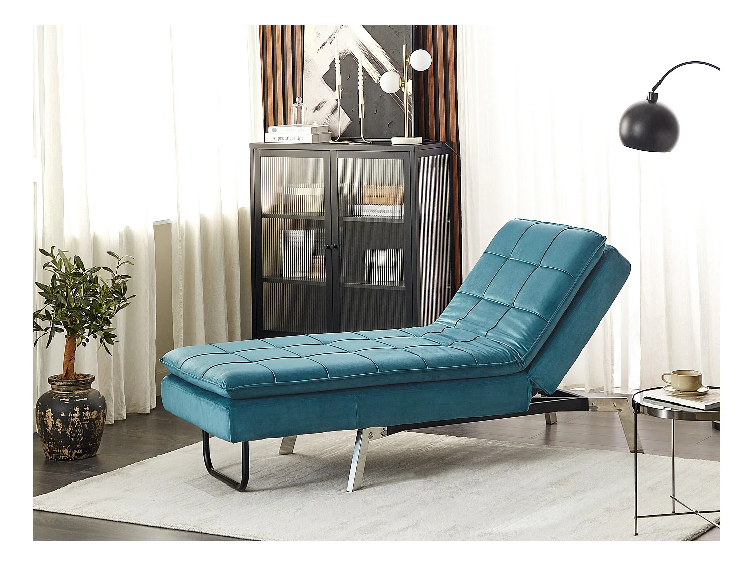 Chaiselongue LOIRET Samtstoff Blaugrün