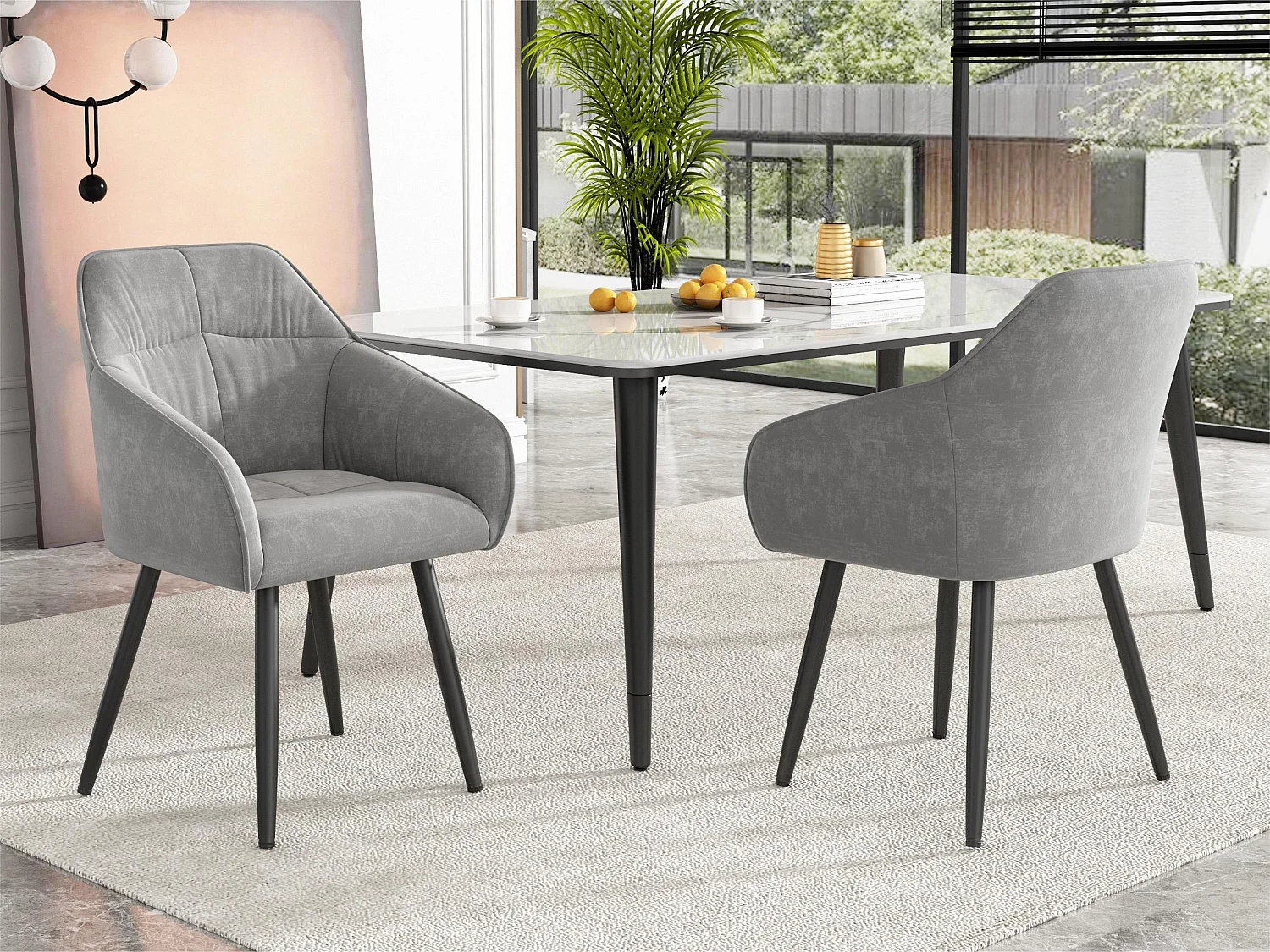 Lot de 2 Chaises en velours avec accoudoirs - pieds réglables - Gris