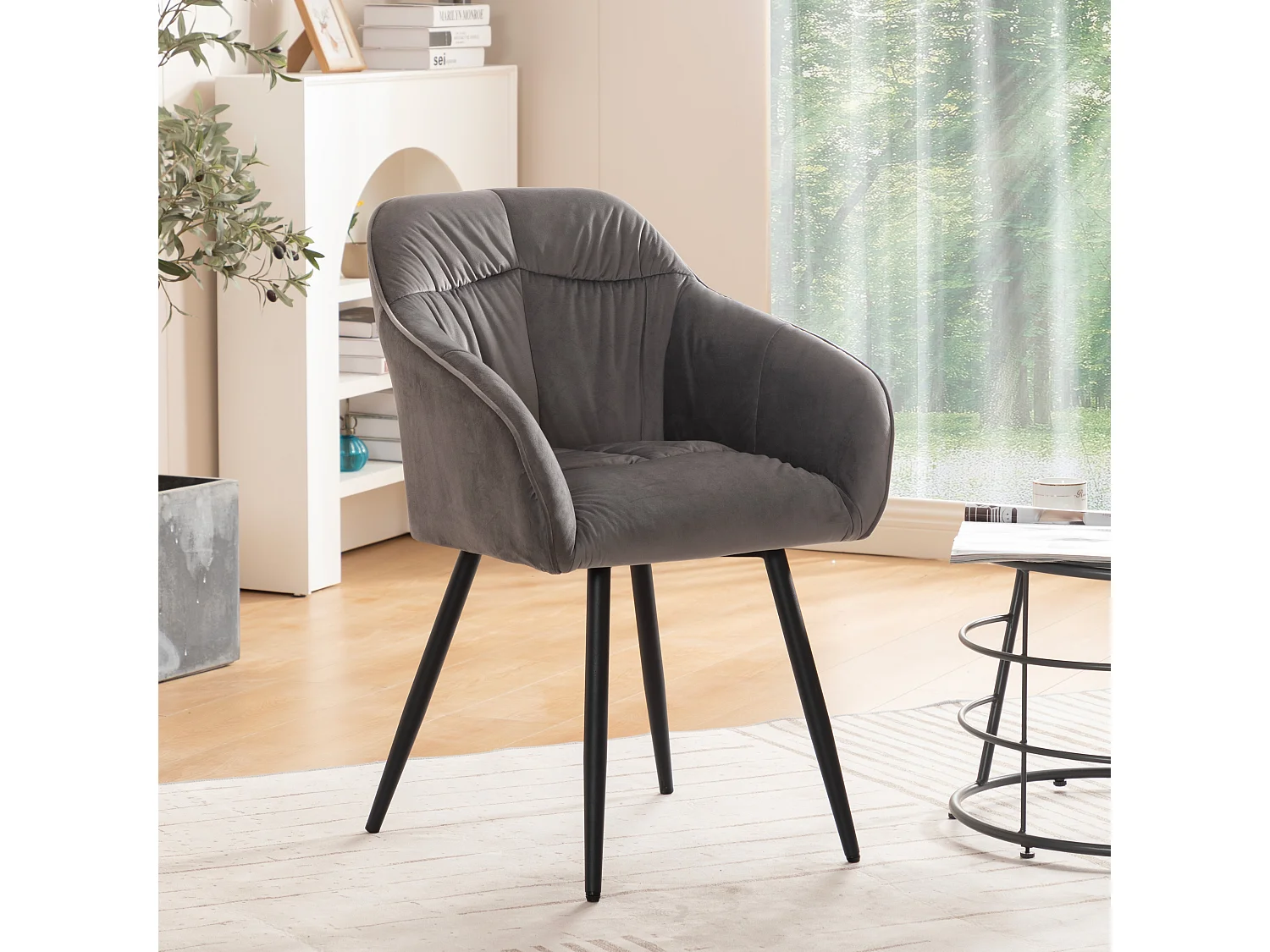 Lot de 2 Chaises en velours avec accoudoirs - pieds réglables - Gris