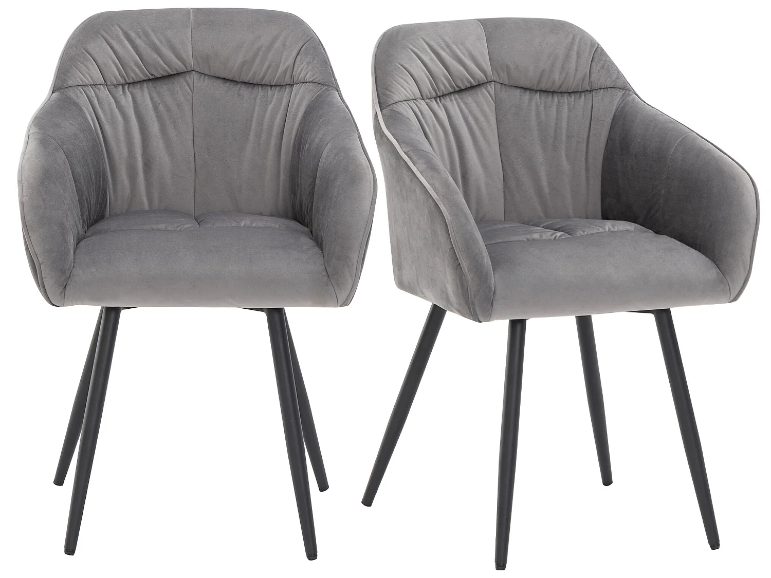 Lot de 2 Chaises en velours avec accoudoirs - pieds réglables - Gris