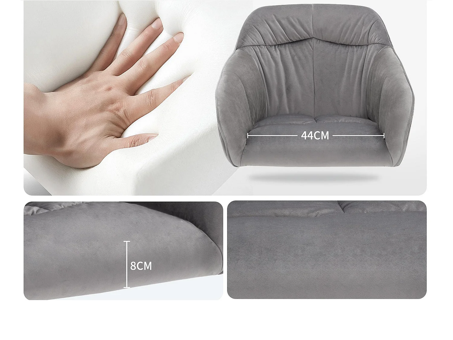 Lot de 2 Chaises en velours avec accoudoirs - pieds réglables - Gris