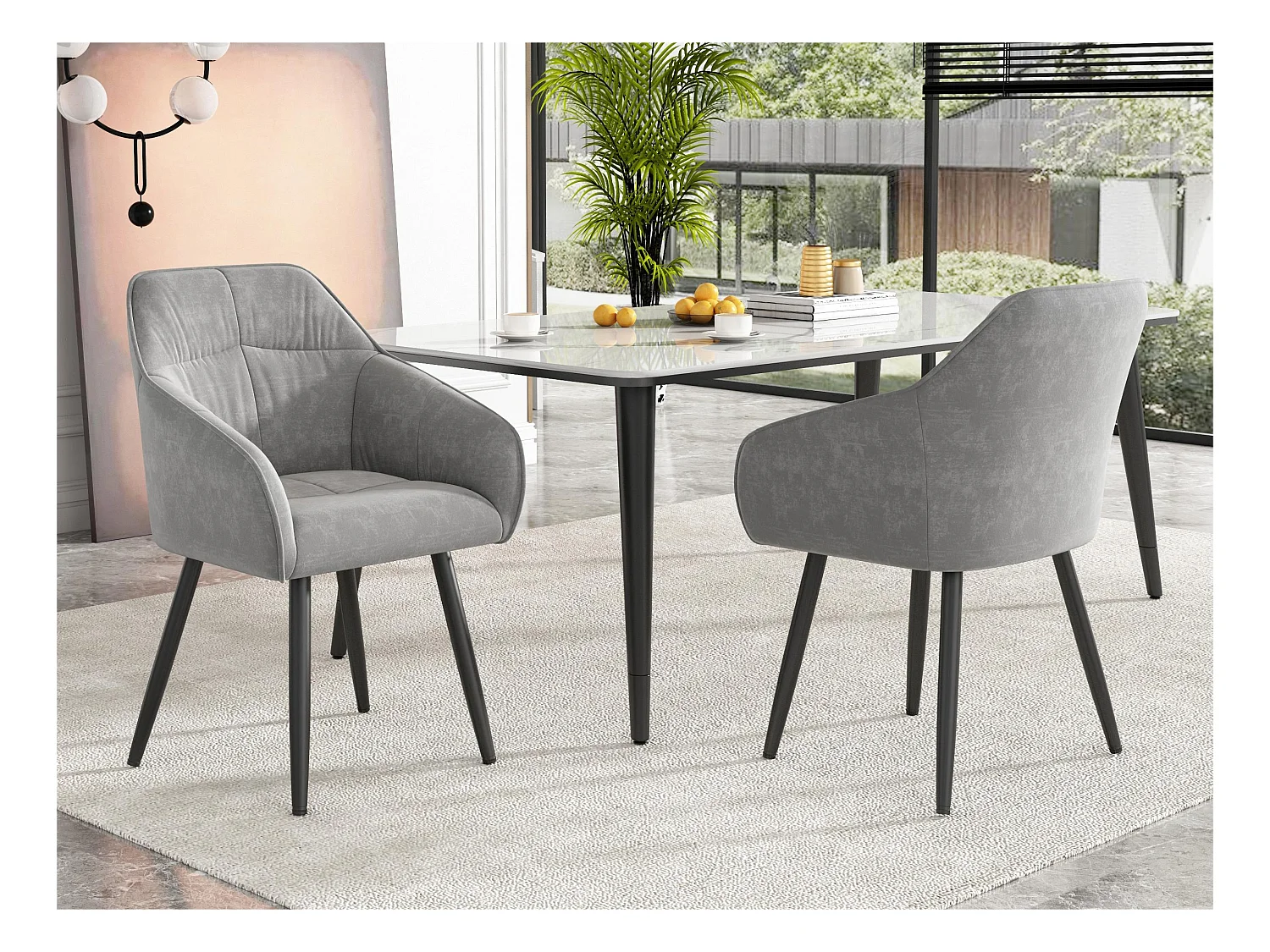 Lot de 2 Chaises en velours avec accoudoirs - pieds réglables - Gris