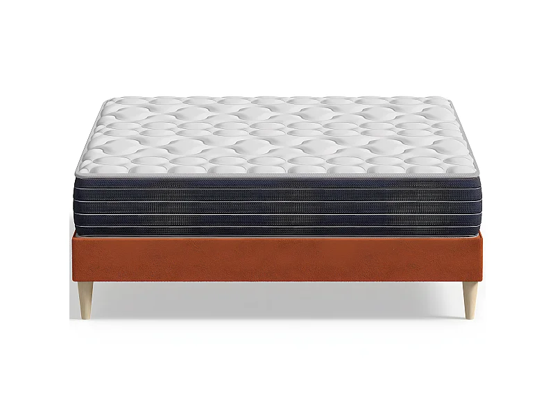 Ensemble lit adulte 160x200 cm en velours rouille Dina + Matelas mémoire de forme Memo HR
