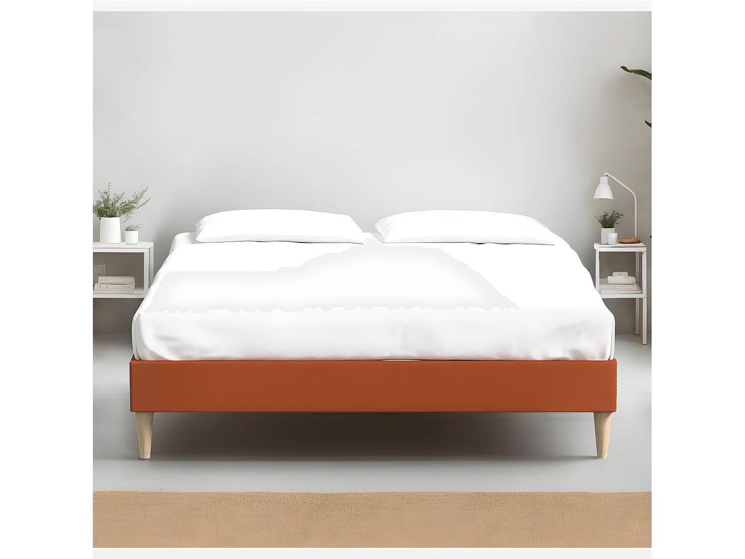 Ensemble lit adulte 160x200 cm en velours rouille Dina + Matelas mémoire de forme Memo HR