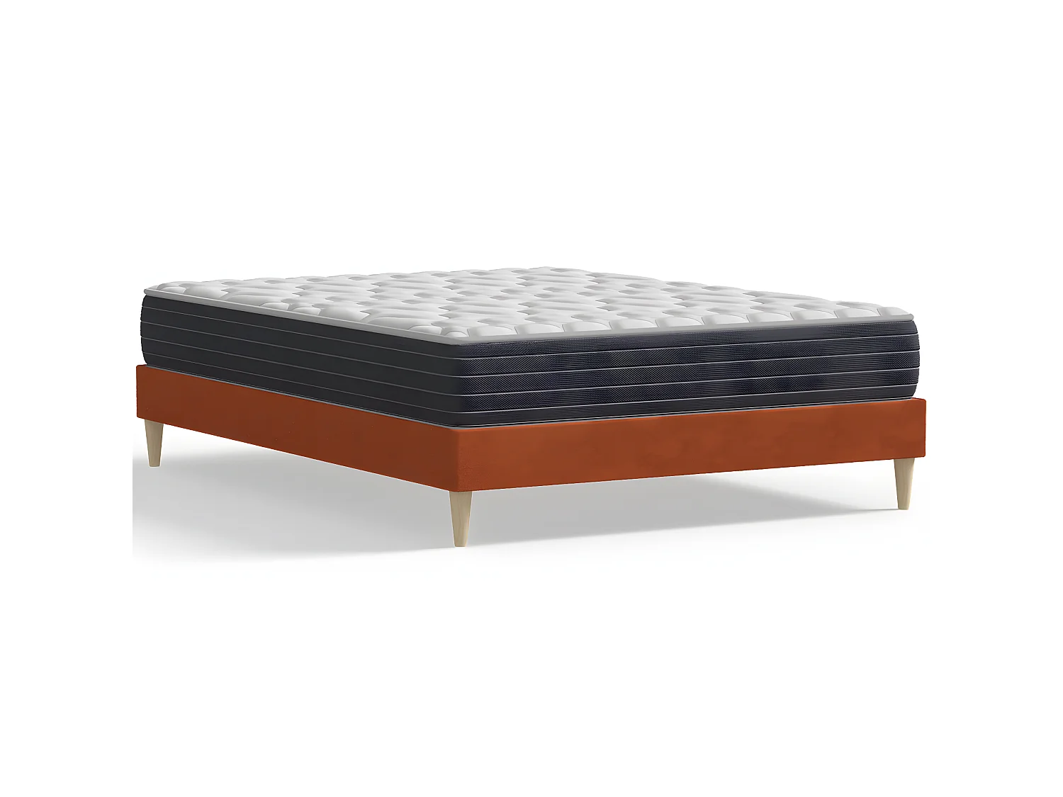 Ensemble lit adulte 160x200 cm en velours rouille Dina + Matelas mémoire de forme Memo HR