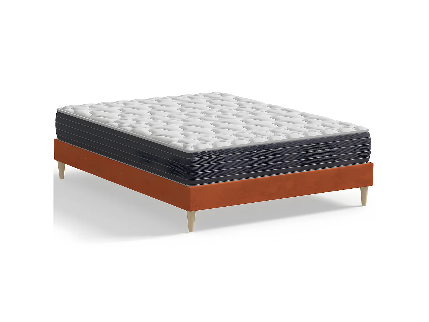 Ensemble lit adulte 160x200 cm en velours rouille Dina + Matelas mémoire de forme Memo HR
