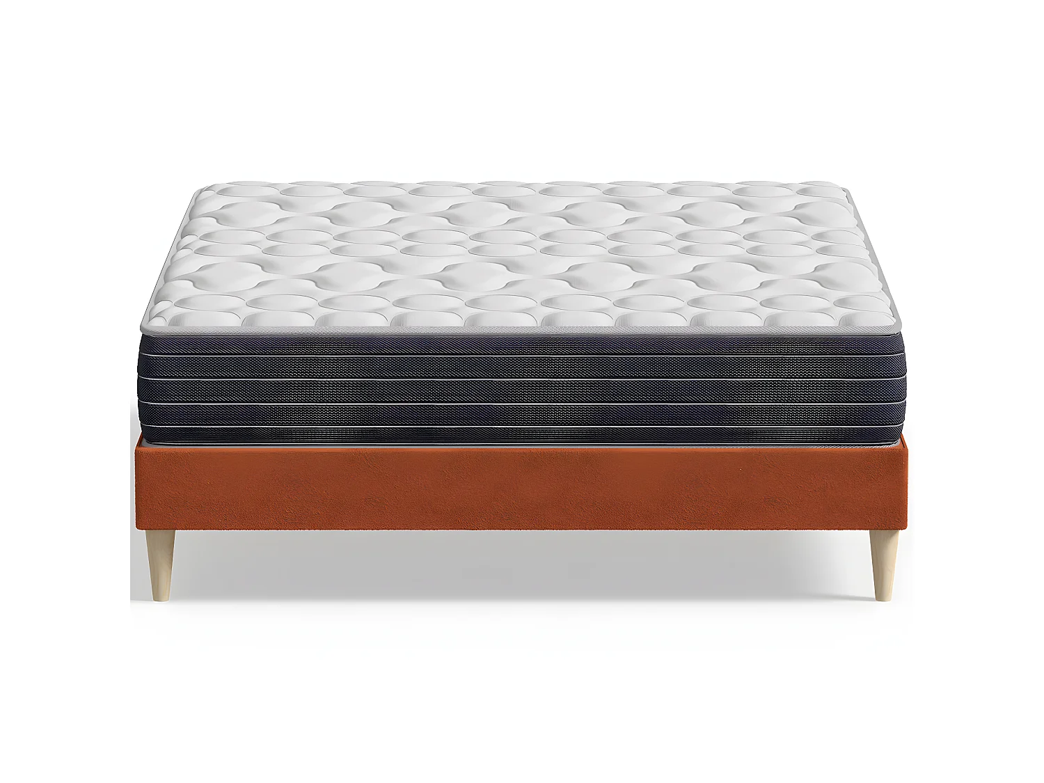 Ensemble lit adulte 160x200 cm en velours rouille Dina + Matelas mémoire de forme Memo HR