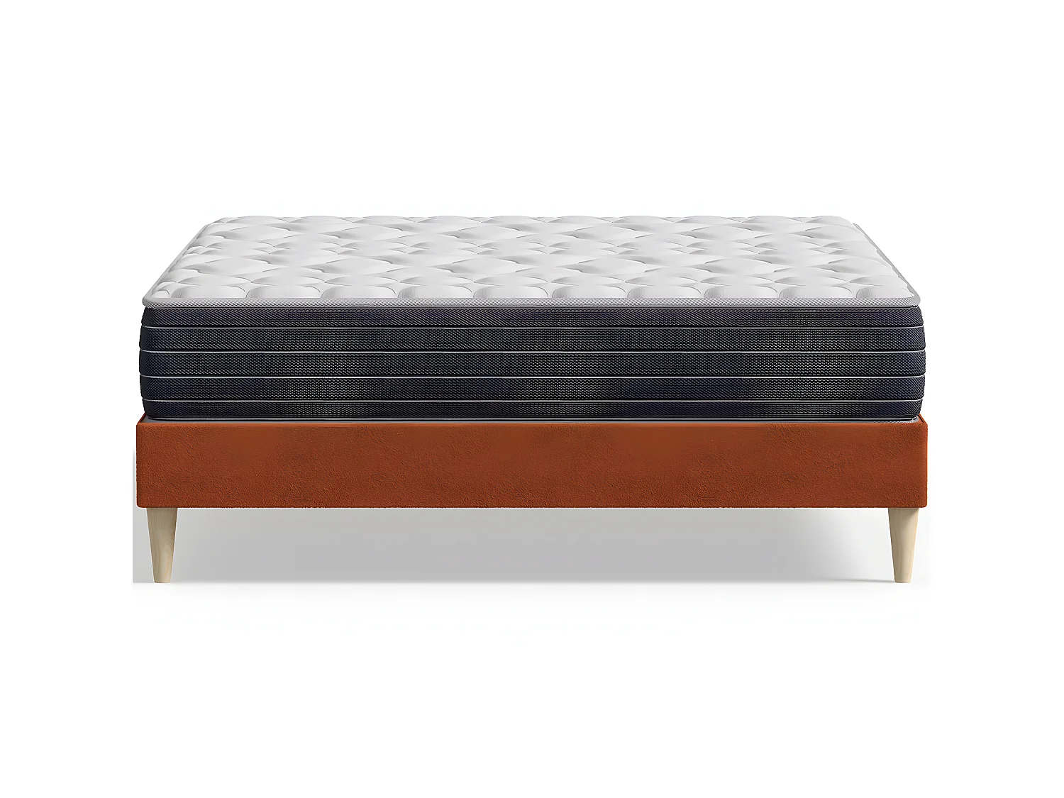 Ensemble lit adulte 160x200 cm en velours rouille Dina + Matelas mémoire de forme Memo HR