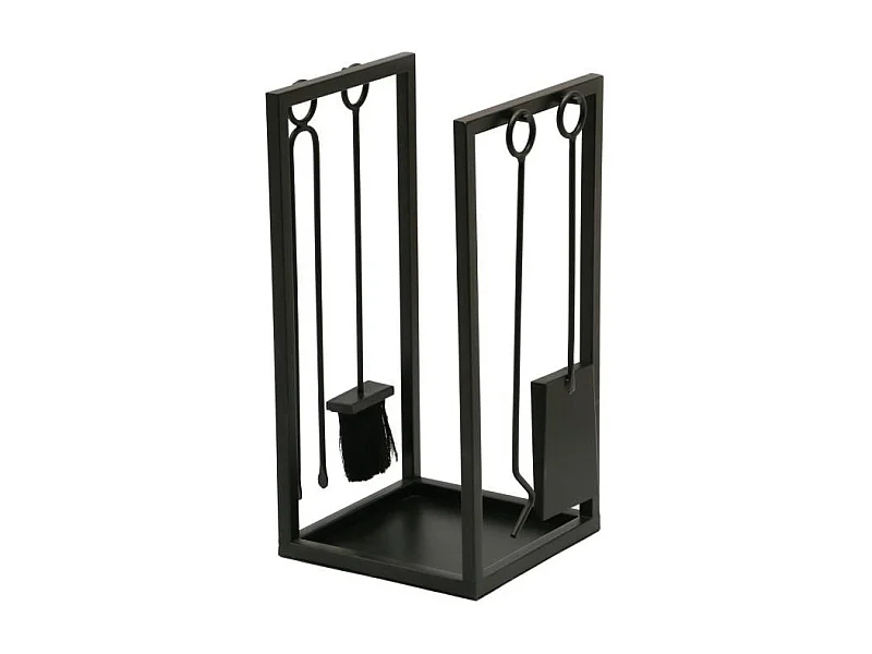 Porte-bûches + 4 accessoires de cheminée en métal noir