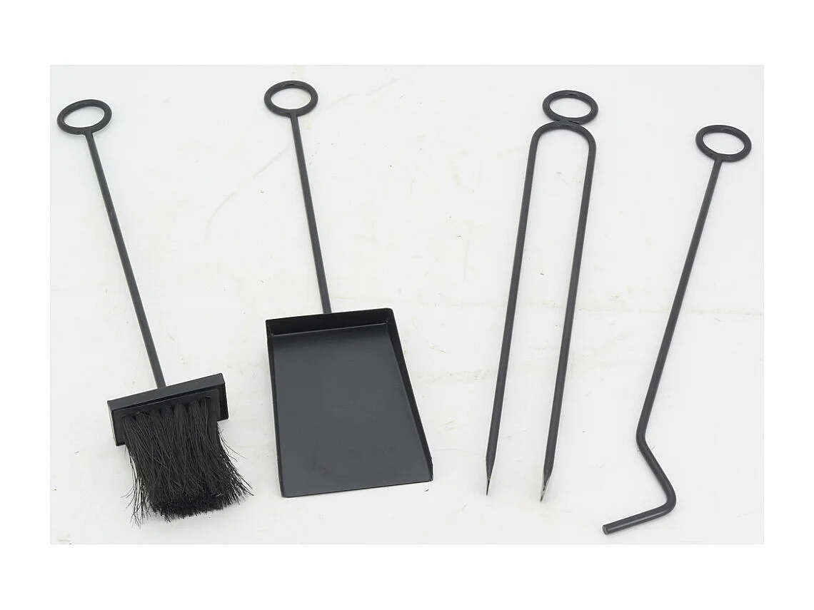 Porte-bûches + 4 accessoires de cheminée en métal noir