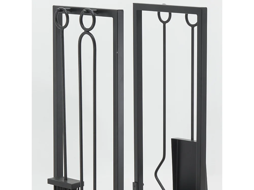 Porte-bûches + 4 accessoires de cheminée en métal noir