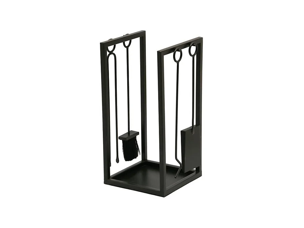 Porte-bûches + 4 accessoires de cheminée en métal noir