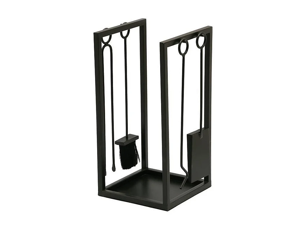 Porte-bûches + 4 accessoires de cheminée en métal noir