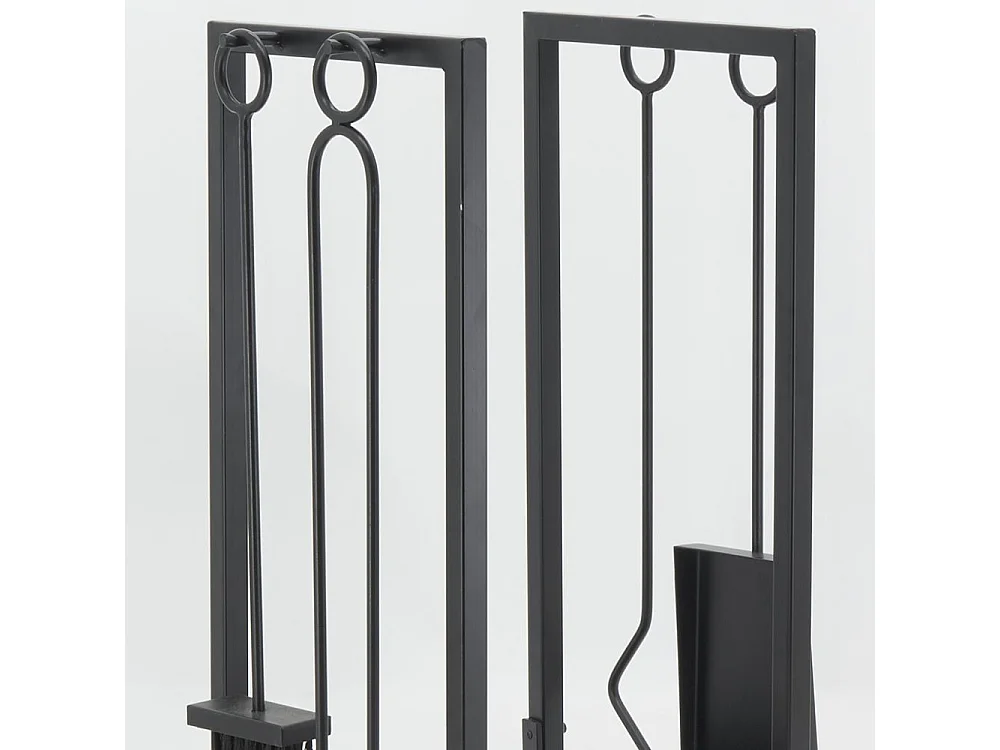Porte-bûches + 4 accessoires de cheminée en métal noir