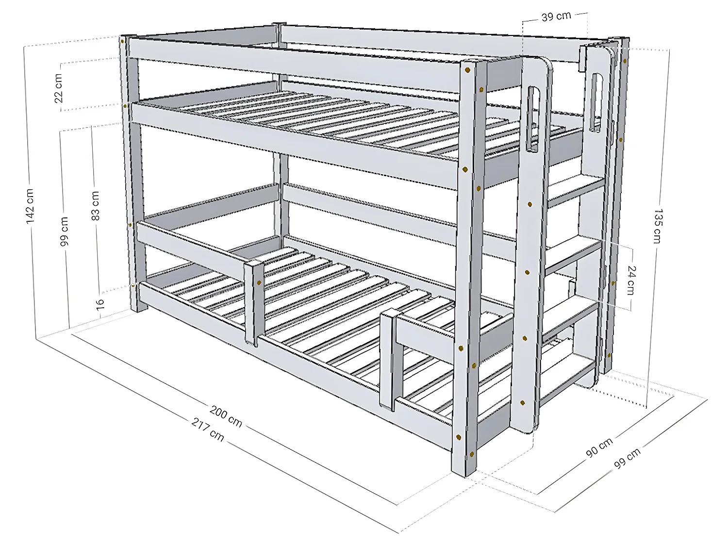 Lit superposé 90x200 sommier inclus Rosy - Bois