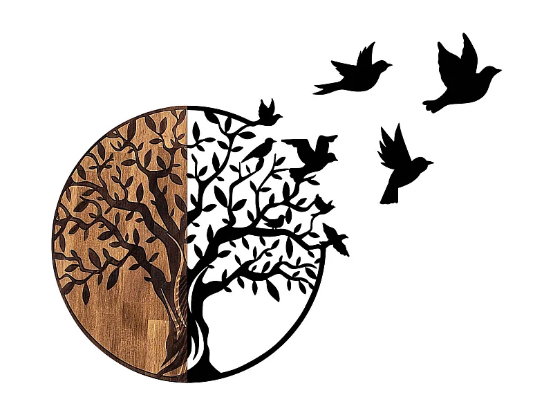 Décoration murale en bois et métal Arbre et oiseaux en vol